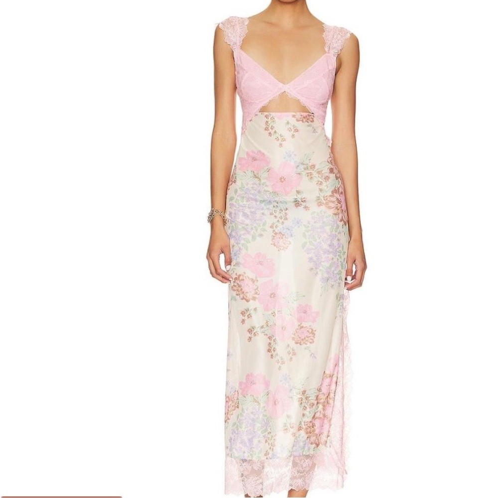 Free People Pink Floral Lace Maxi Dress